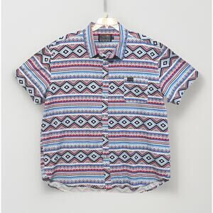BURLEBO Performance Shirt Mens 2XL XXL Short Sleeve Button Up Patriotic Aztec